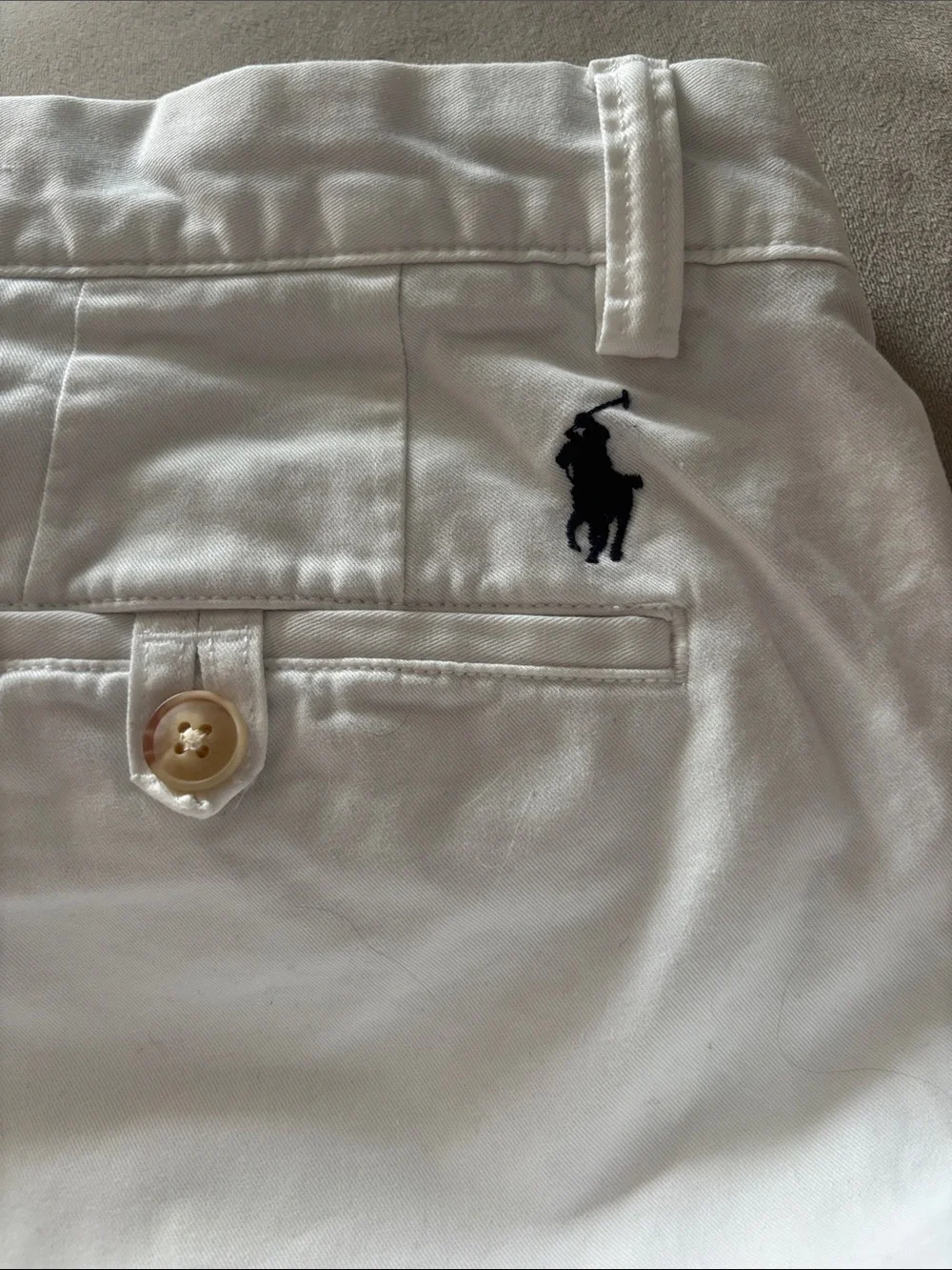 Ralph Lauren White Cotton Twill Chino Shorts Flat Front Stretch Classic Fit 35